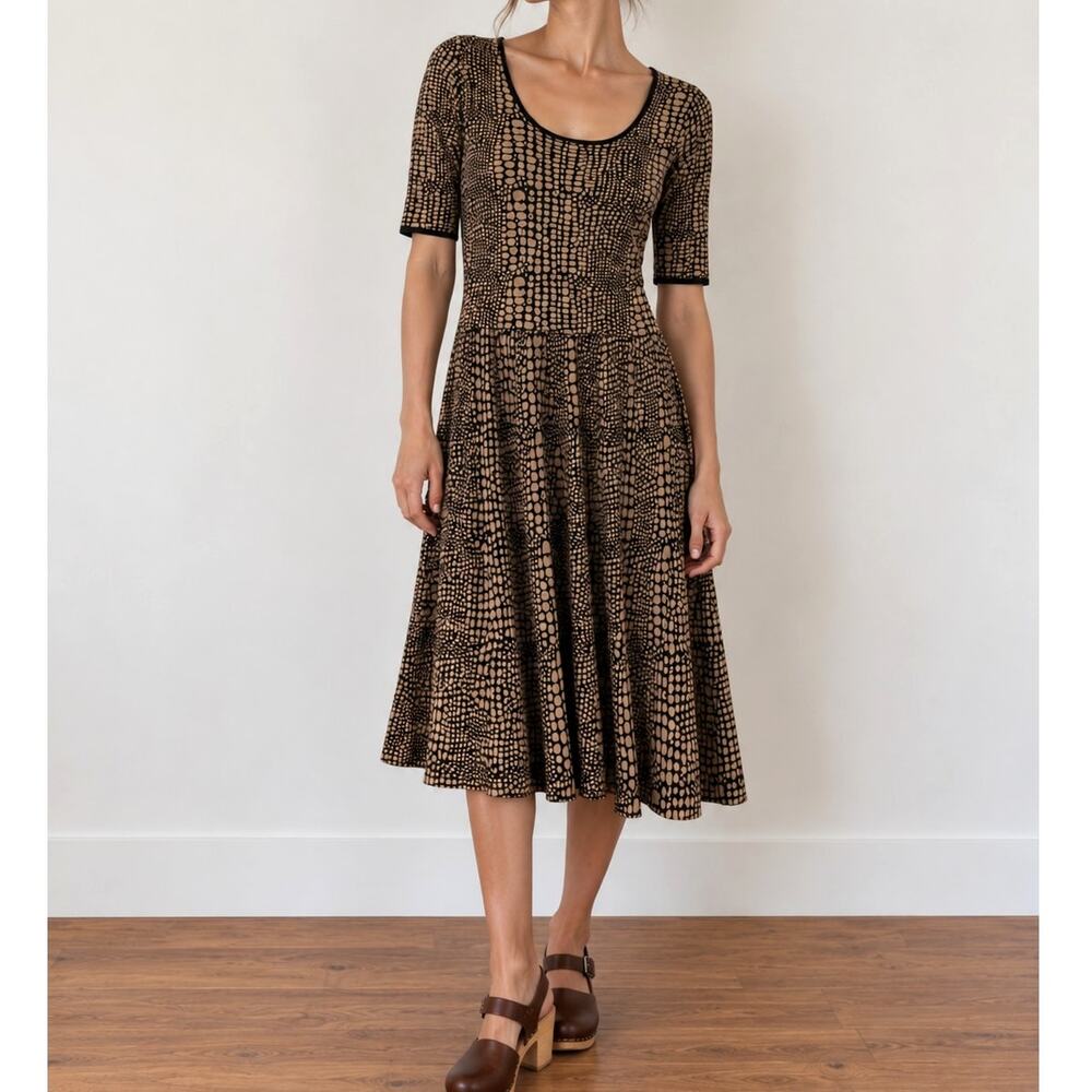 Carmen Marc Valvo Animal Print Midi Dress Brown Black Women’s L Fit & Flare